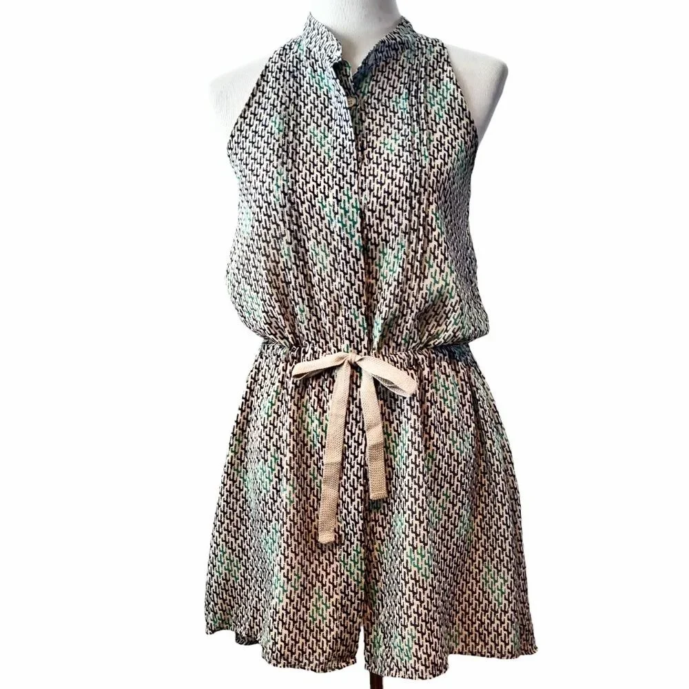 Sea New York Womens 2 Silk Cactus Print Sleeveless Tie Waist Tunic Mini Dress - Picture 2 of 10
